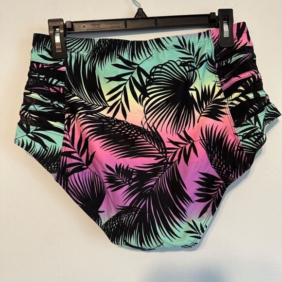 Torrid High-Rise Lattice Side Swim Bottom Palm Print 1X - Picture 13 of 16